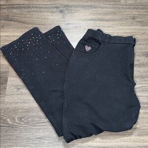 DreamJeannes Rhinestone Jeans Black Pull On 1X Stretch Wide Leg